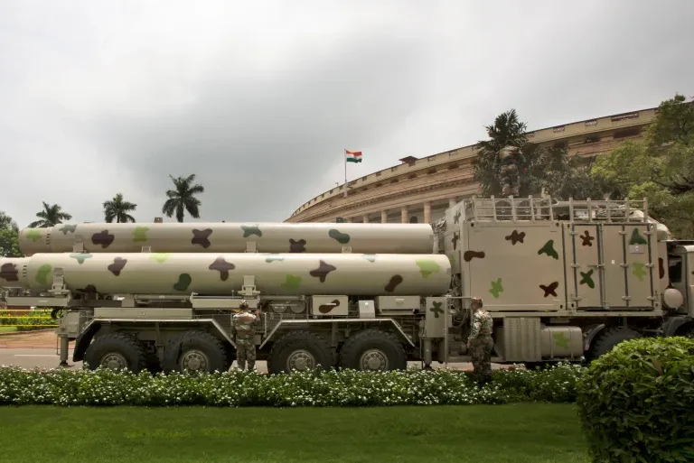 The BrahMos missile, a nuclear-capable, land-attack cruise missile.