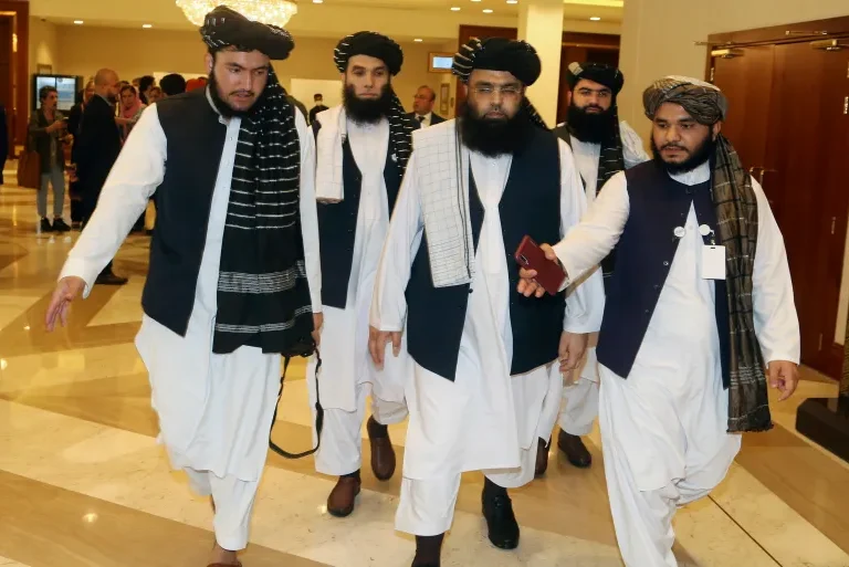 Taliban officials heading to attend a meeting in Doha.