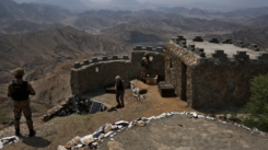 Al-Qaeda, TTP, ISKP in Pakistan's backyard: Pakistani troops observe the area from a hilltop post in Khyber district [File: Anjum Naveed/AP]