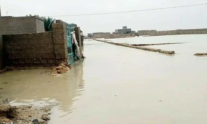 Heavy rains triggered floods in Balochistan’s Gwadar earlier in February 2024. [Image Credits: DawnNewsTV]
