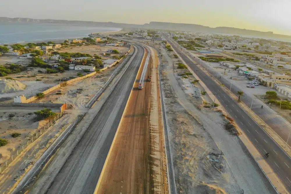 Aerial view of the Gwadar East Bay Expressway, a crucial infrastructure project connecting Gwadar Port with the Free Trade Zone and Makran Coastal Highway [Image Credits: CPIC Global]