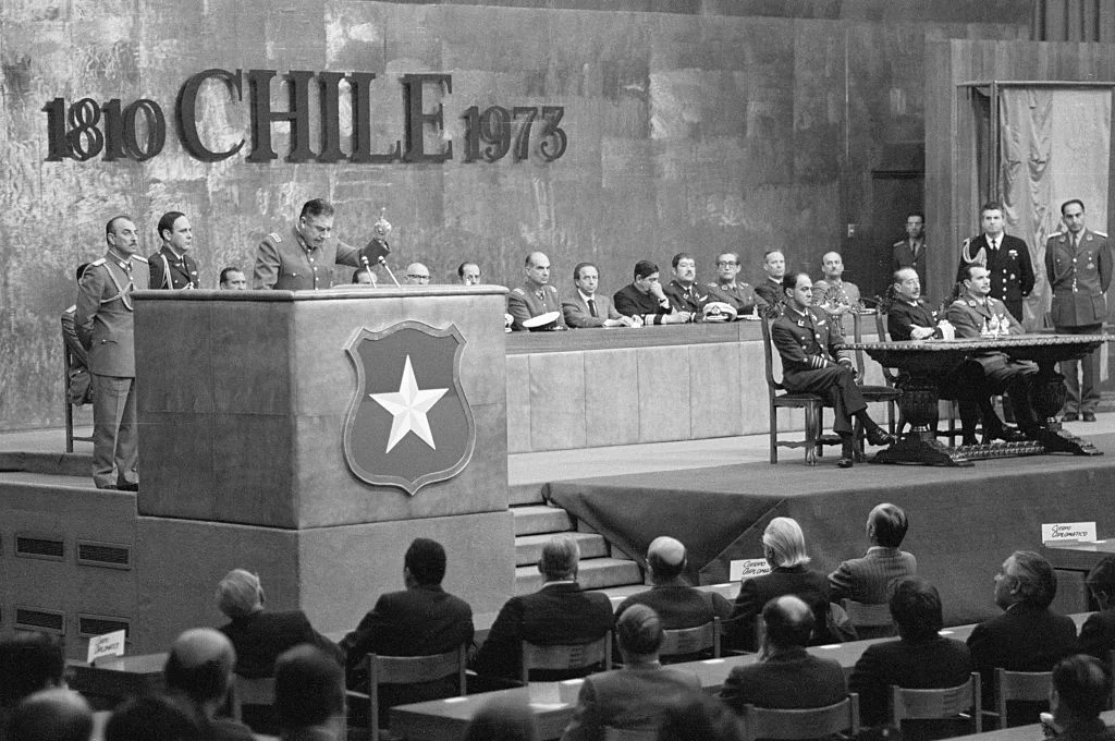 Chilean Augusto Pinochet delivers a speech in October 1973. [Bettman via Getty Images]