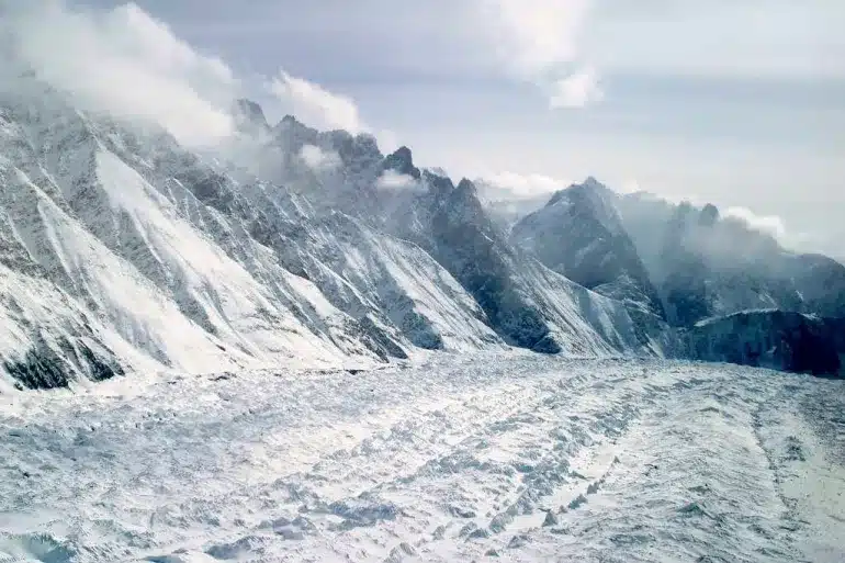 The Himalayan Siachen Glacier, dividing India and Pakistan, is depicted in this 2005 photograph [Credit: Channi Anand/AP Photo].