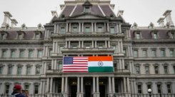 US-India flags fly at the White House. Since 2014, political metamorphosis of India under the BJP has diverged toward a Hindu-centric identity [Image via Reuters].