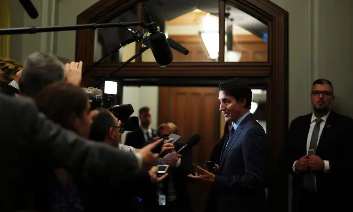 Justin Trudeau addresses media after Canada expels a top Indian diplomat amid assassination allegations in September [Image: Sean Kilpatrick/AP via The Guardian].