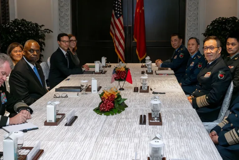 U.S.-China Defense Dialogue: US Secretary of Defense Lloyd Austin and Chinese Defence Minister Dong Jun attend a bilateral meeting [Image via Reuters]