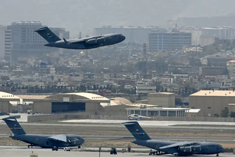 US withdrawal from Afghanistan: A US Air Force aircraft takes off from the airport in Kabul [Image via AFP]