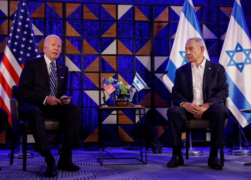 Biden meets Israeli PM Netanyahu in Tel Aviv on Oct. 18, 2023, amid the Israel-Hamas conflict. [Image via Reuters].