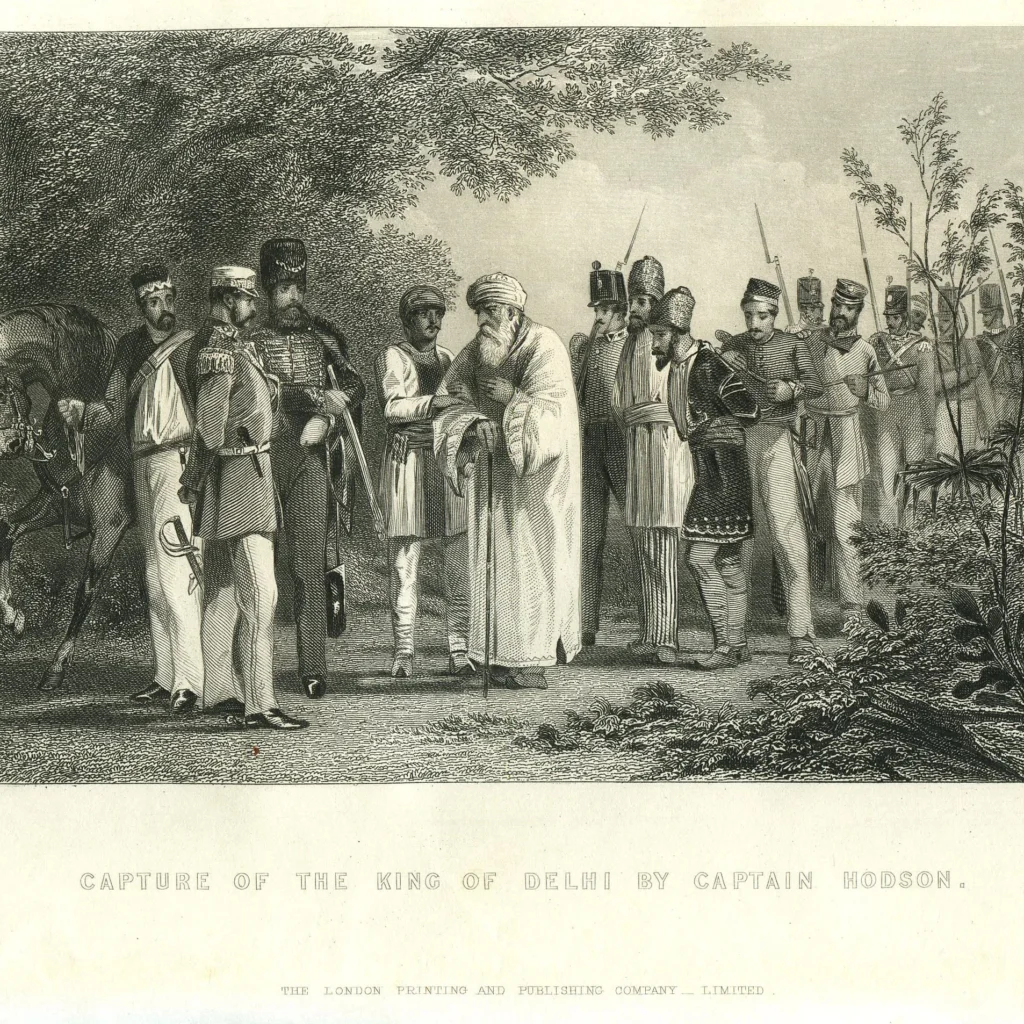 The arrest of the last Mughal Emperor, Bahadur Shah Zafar by the British.