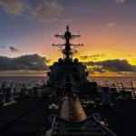 The USS Rafael Peralta (DDG 115), an Arleigh Burke-class destroyer, transits the Indian Ocean, supporting U.S. and ally security in the Indo-Pacific [Image via U.S. Navy by Mass Communication Specialist 2nd Class Colby A. Mothershead, July 2023].