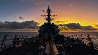 The USS Rafael Peralta (DDG 115), an Arleigh Burke-class destroyer, transits the Indian Ocean, supporting U.S. and ally security in the Indo-Pacific [Image via U.S. Navy by Mass Communication Specialist 2nd Class Colby A. Mothershead, July 2023].