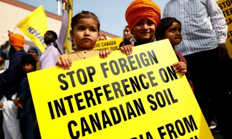 Demonstrators gather across from the High Commission of India in Ottawa, Ontario, Canada September 25, 2023. [Reuters]