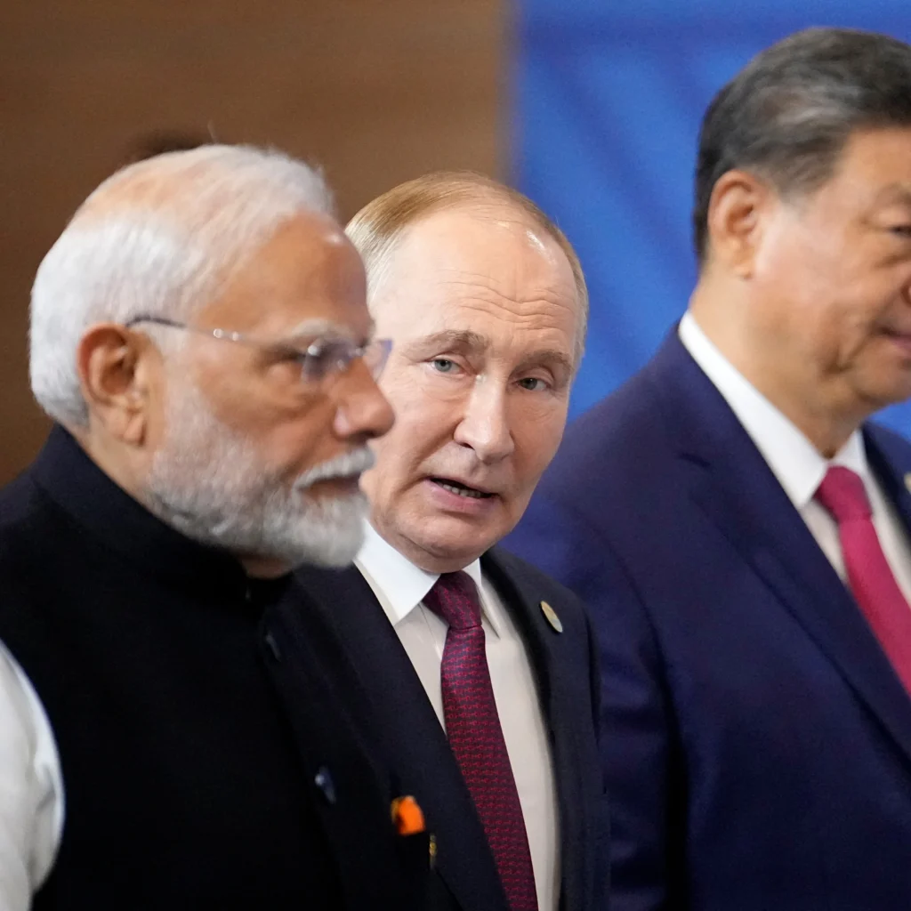 Indian Prime Minister Narendra Modi, Russian President Vladimir Putin and Chinese President Xi Jinping on the sidelines of BRICS Summit in Kazan, Russia, Wednesday, Oct. 23, 2024. [Image via REUTERS].