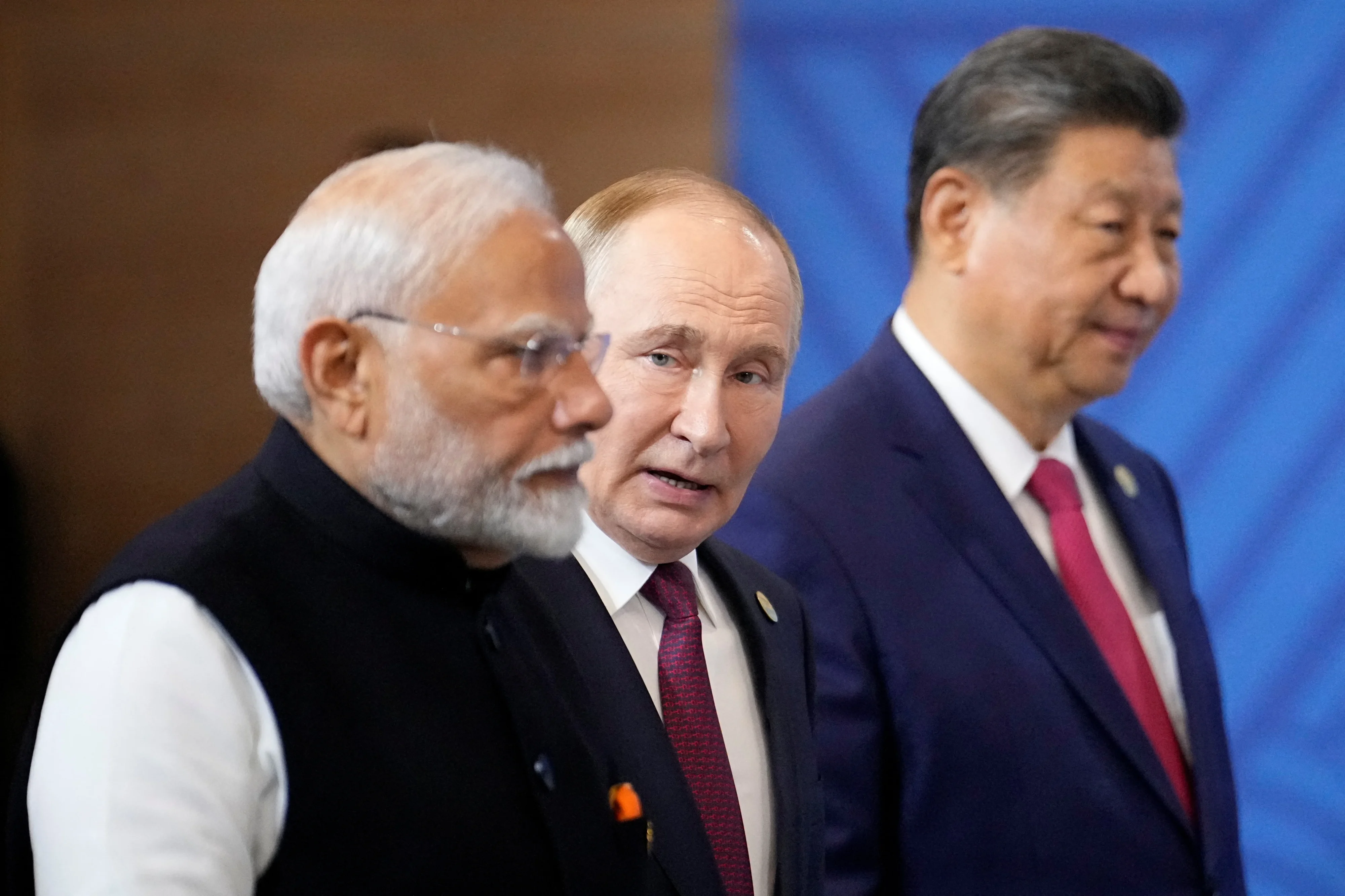 Indian Prime Minister Narendra Modi, Russian President Vladimir Putin and Chinese President Xi Jinping on the sidelines of BRICS Summit in Kazan, Russia, Wednesday, Oct. 23, 2024. [Image via REUTERS].