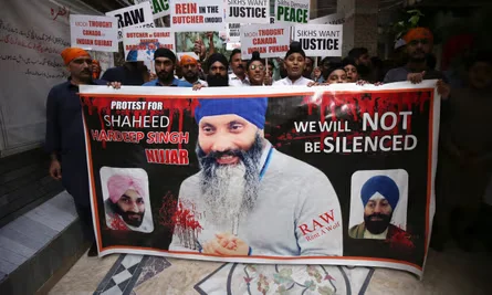 Pakistani Sikhs hold a protest in Lahore last September over the killing of Hardeep Singh Nijjar in Canada. [AFP]