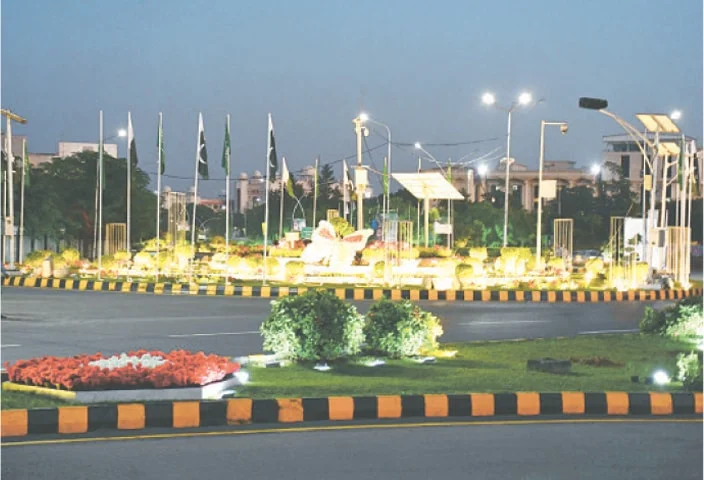 A beautiful view of Constitution Avenue, which has been decorated with colorful lights ahead of the upcoming Shanghai Cooperation Organization (SCO) summit in Islamabad [Dawn]