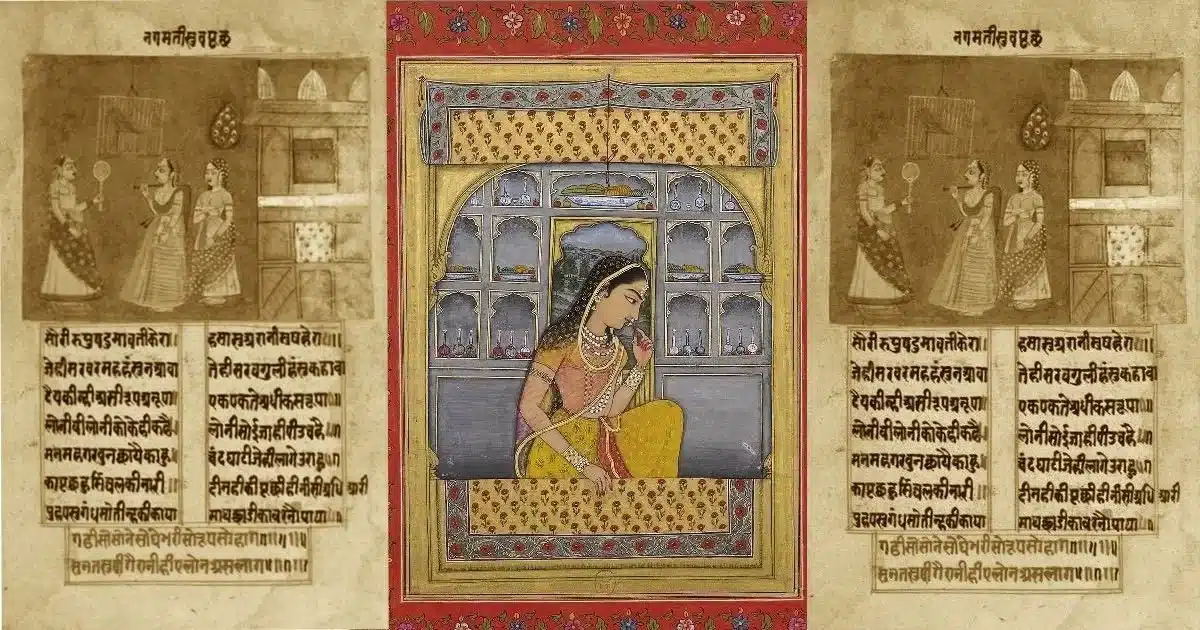 Collage from an illustrated manuscript of Padmavat from c. 1750 CE and a painting of Princess Padmavati ca. 1765 [Wikimedia Commons]