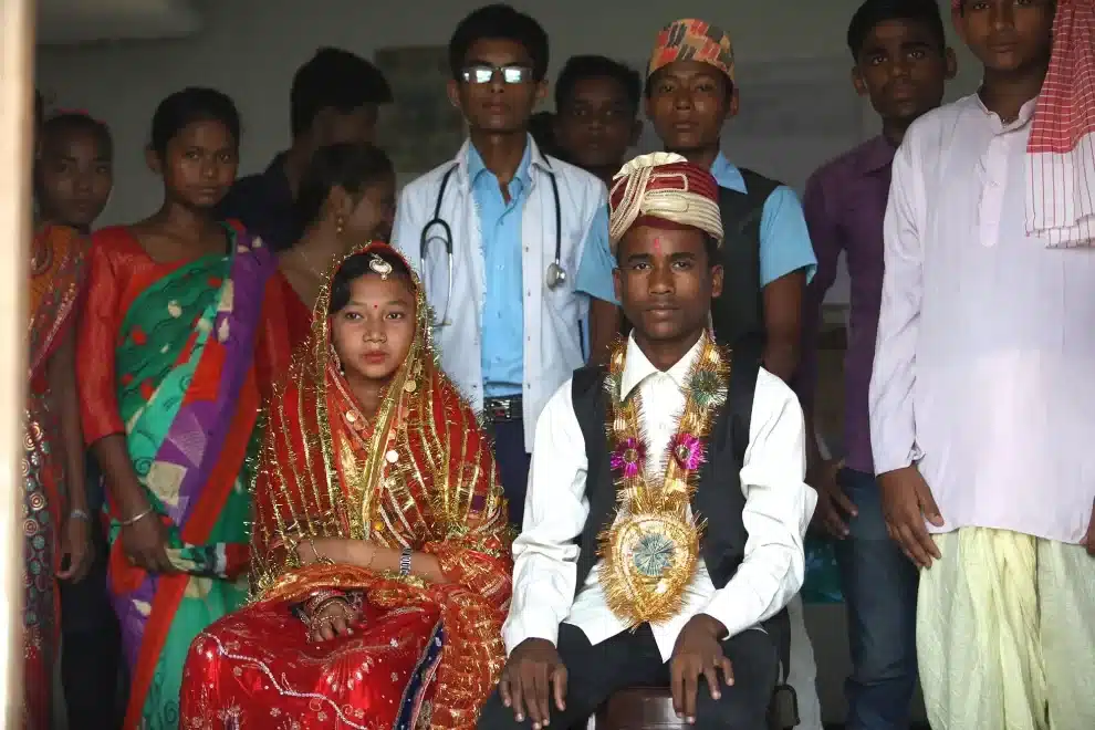 Students performing a play named "Child Marriage" [UNICEF]