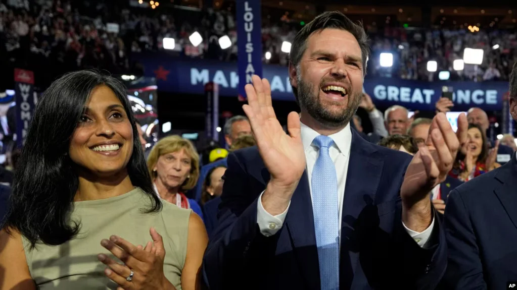 Usha Vance with her husband, JD Vance. [Image via AP]