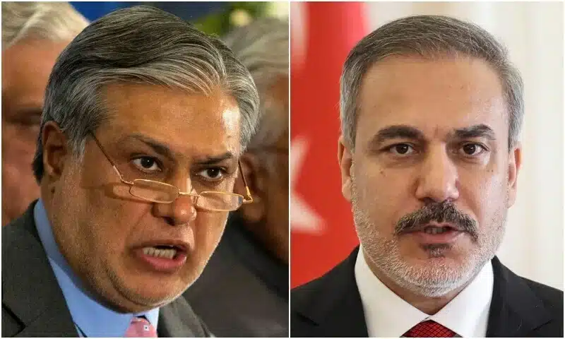 Pakistani FM discusses safety of Pakistani nationals in Syria with Turkish FM amid ongoing crisis and instability. [Image via Dawn]