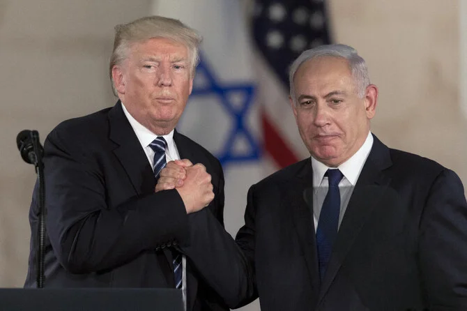 Donald Trump meets with Israeli Prime Minister Benjamin Netanyahu in Jerusalem, 2017. [Image via AP]