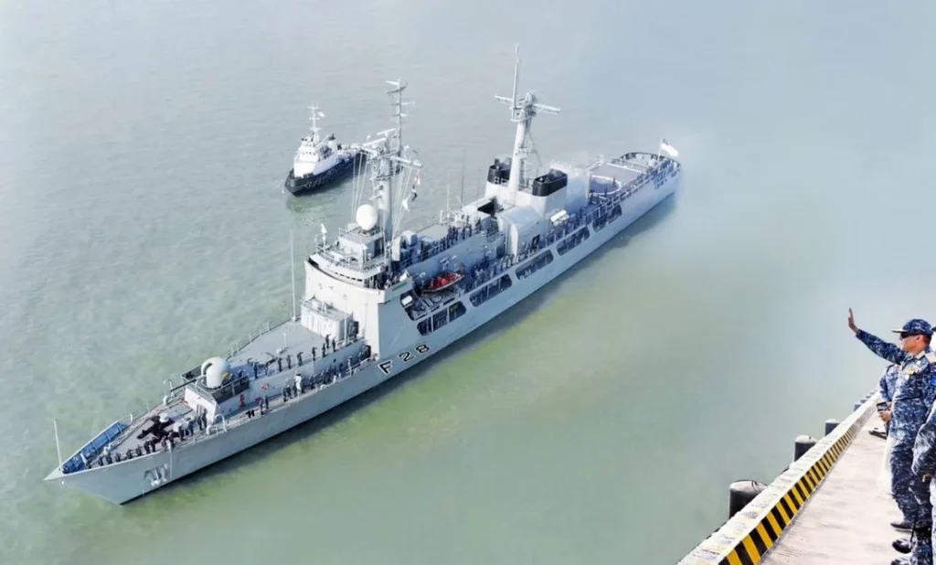 Bangladesh Navy Ship Samudra Joy departs for Exercise Aman-2025 in Pakistan, fostering regional cooperation and maritime security. [Image via Dhaka Tribune]