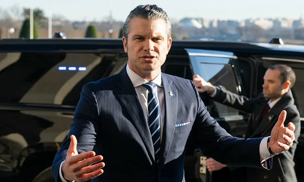 US Defense Secretary Pete Hegseth pledges support for Trump's migrant deportation plan amid controversy over his confirmation. [Image via The Express Tribune]