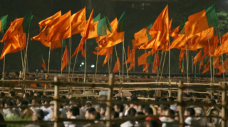 Saffron shadows are now coloring India’s political discourse, but the script is anything but profound. It’s more Bollywood than reality. [Image via Hindutva Watch]