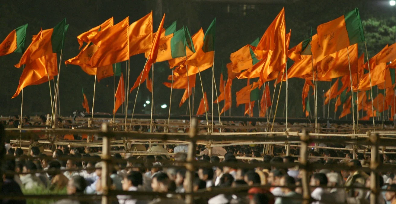 Saffron shadows are now coloring India’s political discourse, but the script is anything but profound. It’s more Bollywood than reality. [Image via Hindutva Watch]