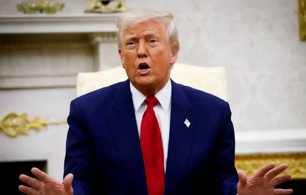 Trump threatens China with a 50% tariff if it doesn’t withdraw its counter-tariff, escalating global trade tensions. [Image via Politico]