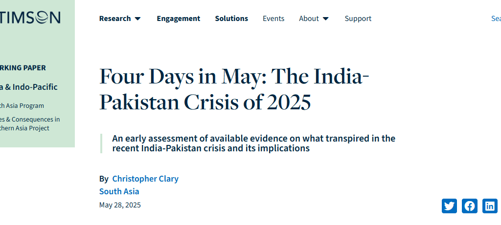 A Stimson Center Report on The India-Pakistan Crisis of 2025