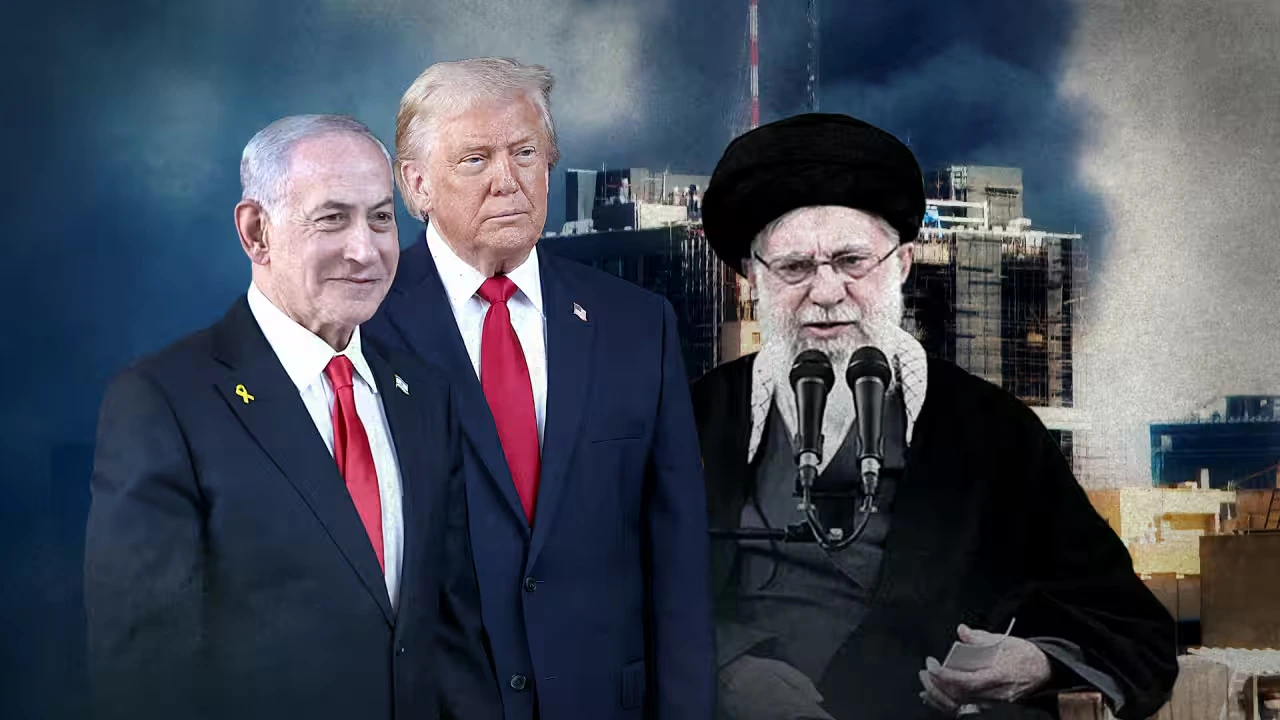 Netanyahu, Trump and the late Ayatollah Khamenei symbolising the geopolitical and ideological confrontation between Israel, the United States and Iran in the Middle East.”