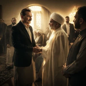 AI-generated illustration of Pakistan’s Field Marshal’s recent meeting with Shia clerics in a formal setting