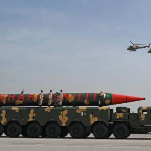 Illustration of US, Pakistan, and India missile capabilities showing Shaheen-III, Agni systems, and geopolitical tensions surrounding nuclear deterrence and threat narratives