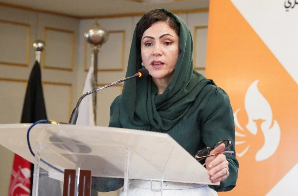 Former Afghan parliamentarian Fawzia Koofi speaks at the "Unity and Trust" conference in Islamabad.
