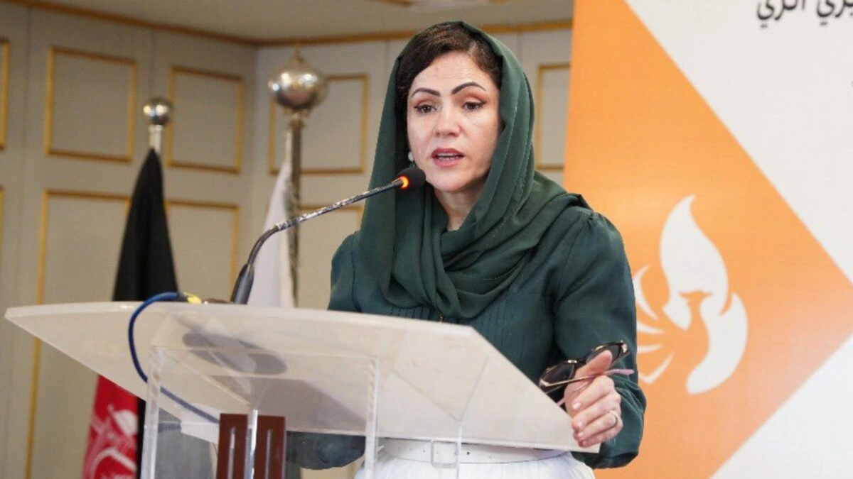 Former Afghan parliamentarian Fawzia Koofi speaks at the "Unity and Trust" conference in Islamabad.