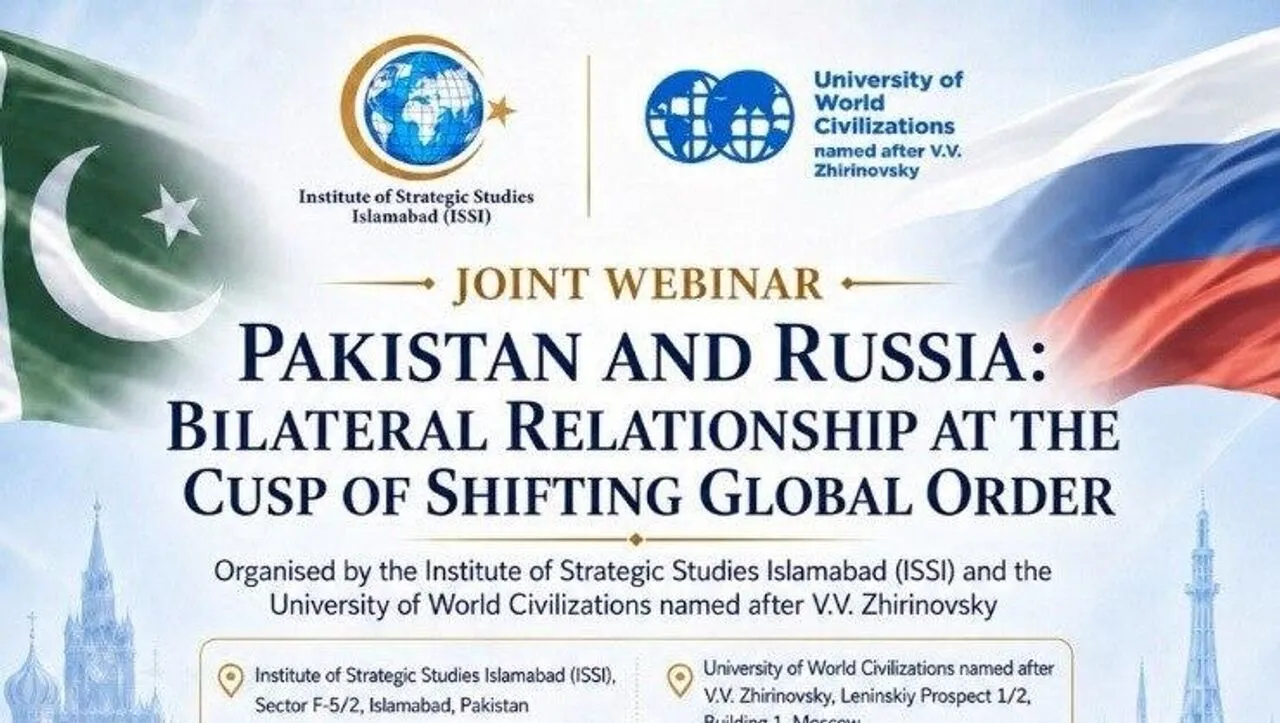 Speakers and diplomats participating in the ISSI and University of World Civilizations joint webinar on Pakistan-Russia bilateral relations