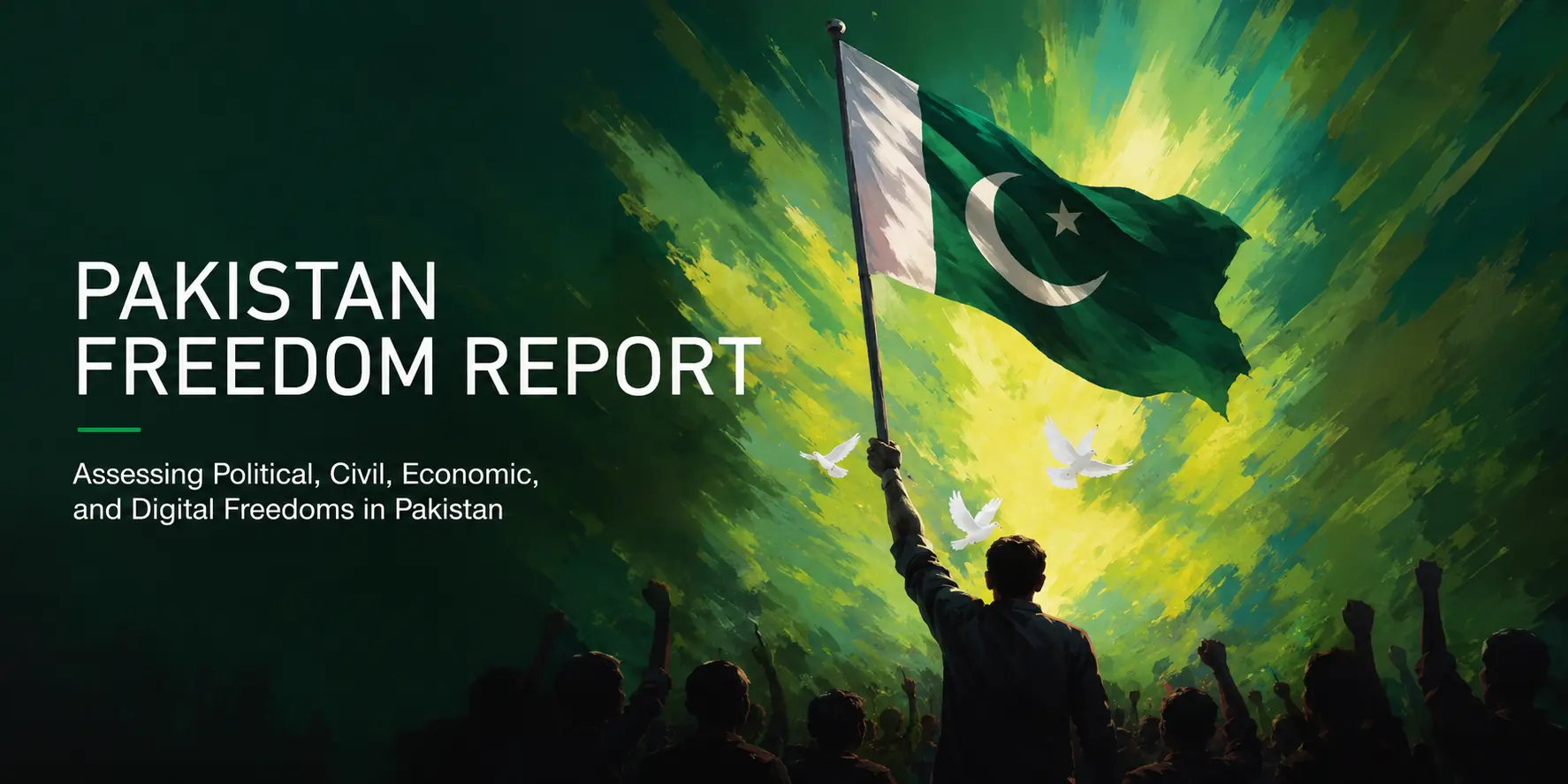 Pakistan Freedom Report 2026 cover, published by MISHAL Pakistan and the Institute of Strategic Studies Islamabad, assessing political, civil, economic, and digital freedoms in Pakistan.