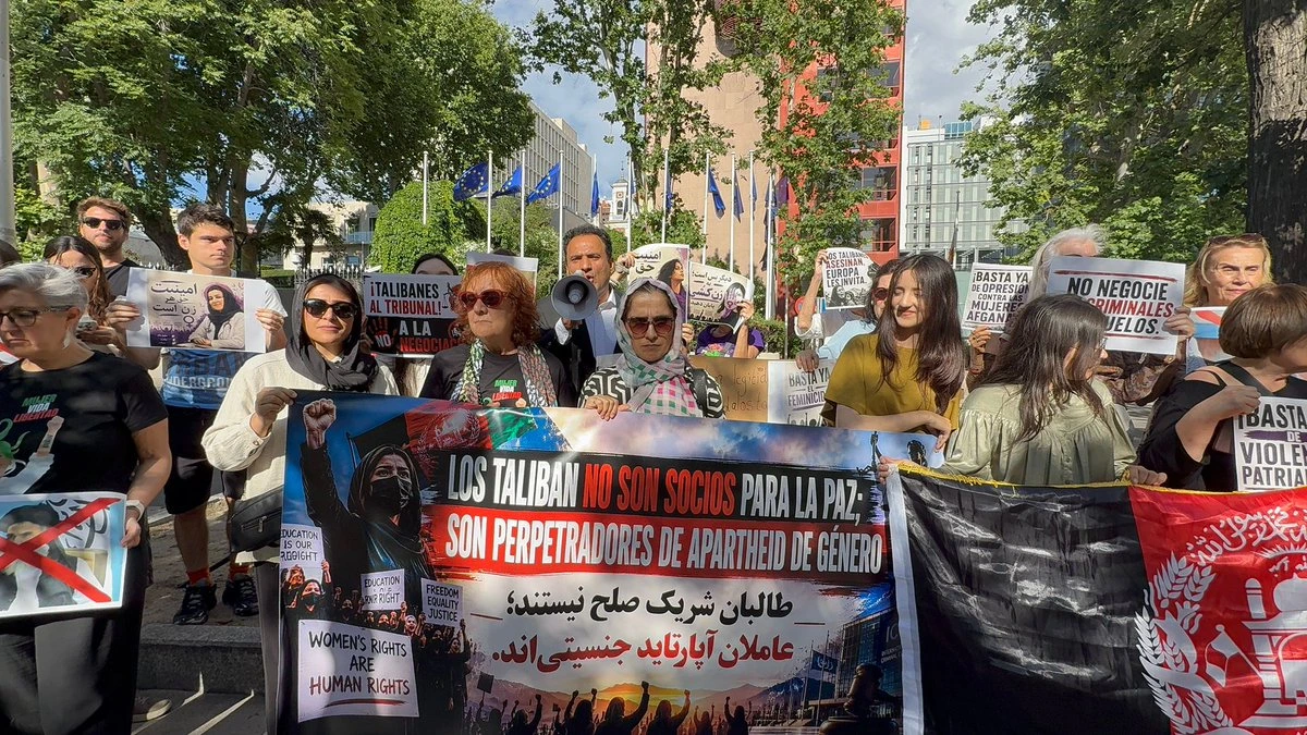 Afghan diaspora protesters in Madrid urge Europe to deny Taliban legitimacy, citing human rights abuses, women's rights restrictions, and security concerns.