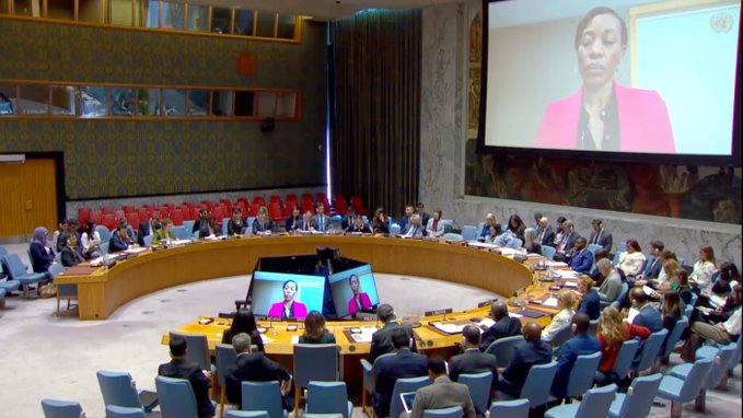 Russian representative addressing the United Nations Security Council during a briefing on the Afghanistan security situation