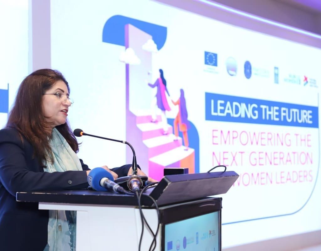 Nighat Siddique, Director General for Gender and Social Inclusion at the Election Commission of Pakistan, speaks during the launch of the Pakistan Women Leaders Mentorship Programme in Islamabad.