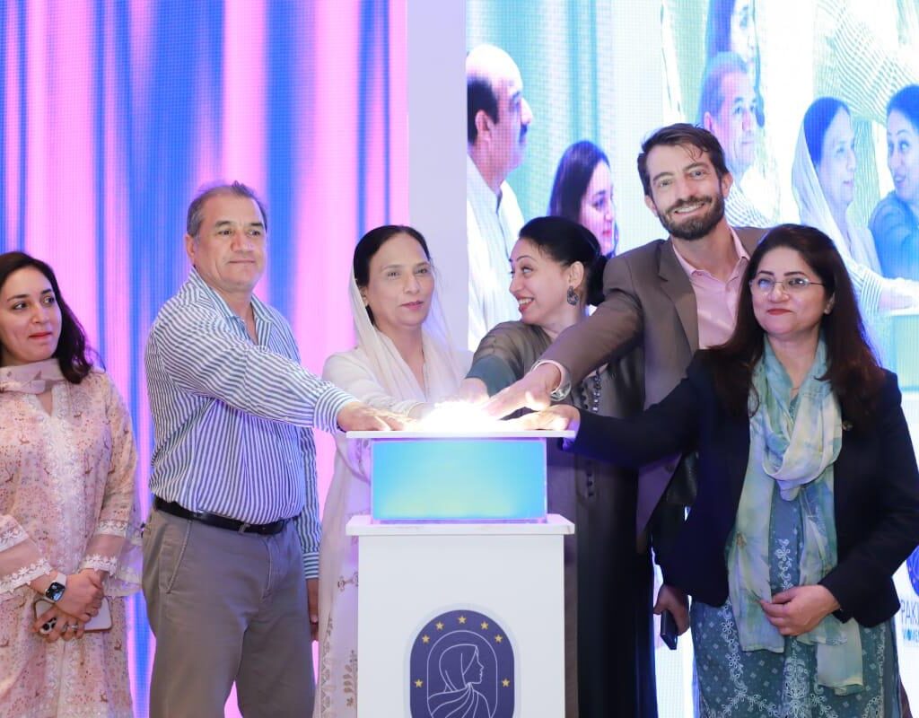 Officials and development partners participate in the ceremonial launch of the Pakistan Women Leaders Mentorship Programme in Islamabad, marking the start of a nationwide initiative to strengthen women's political leadership.