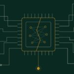 Line drawing of a split microchip with circuit traces, SAT Brief cover