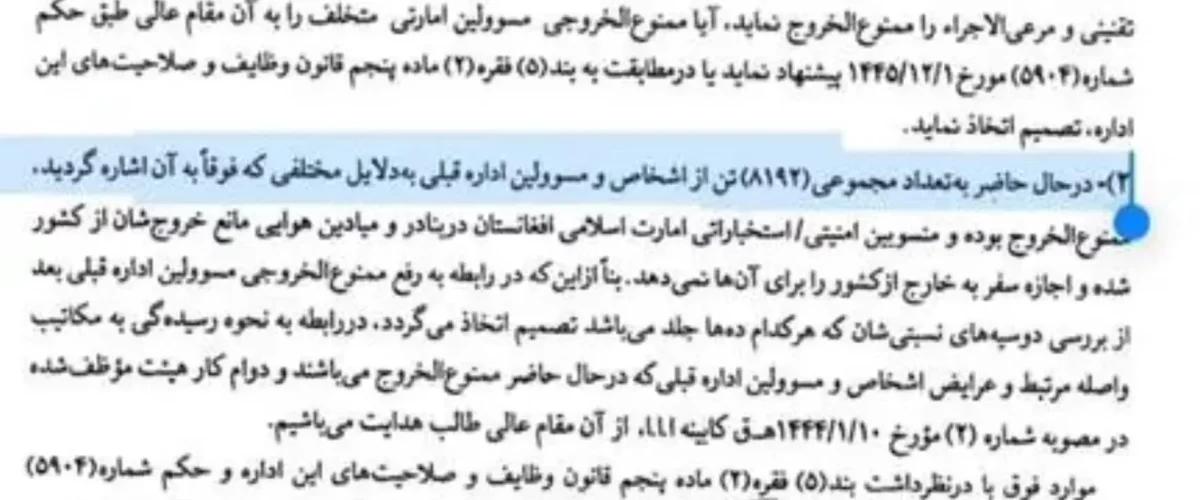 Taliban bans 8,192 individuals, including former government officials, from leaving Afghanistan without leader's approval. [Image via Afghanistan International]