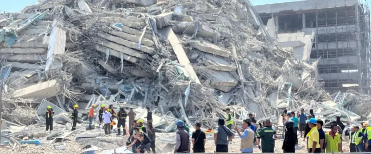 Powerful earthquakes hit Myanmar, killing three in Bangkok, collapsing buildings, and prompting emergency declarations. [Image via Reuters]
