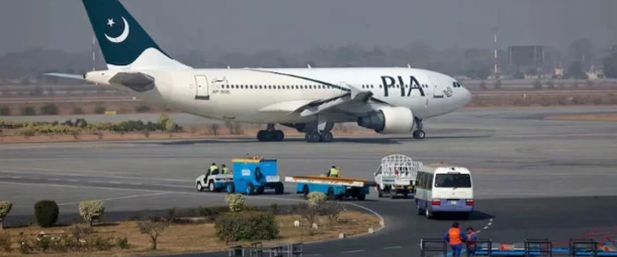 A Pakistan International Airlines (PIA) plane prepares to take-off at Alama Iqbal International Airport in Lahore as the country embarks for PIA privatisation. [Image via Reuters/File]