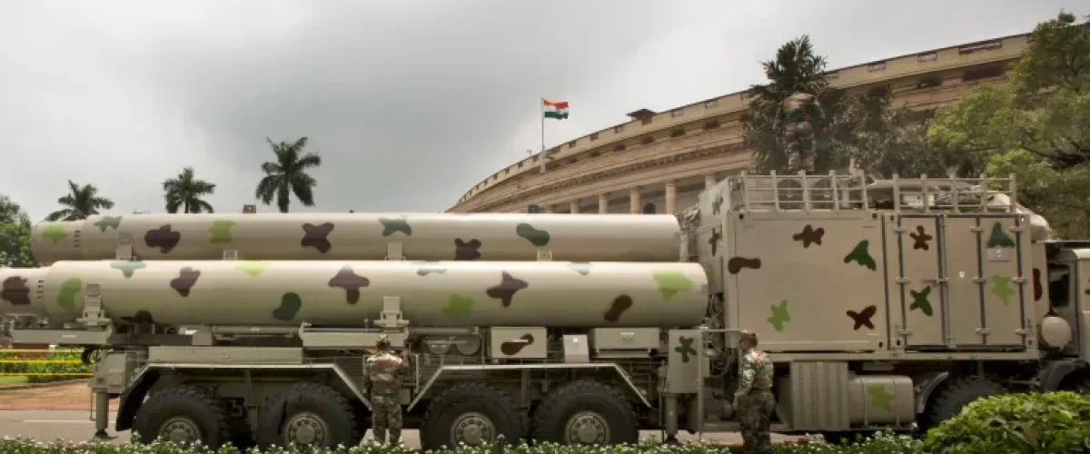 The BrahMos missile, a nuclear-capable, land-attack cruise missile.