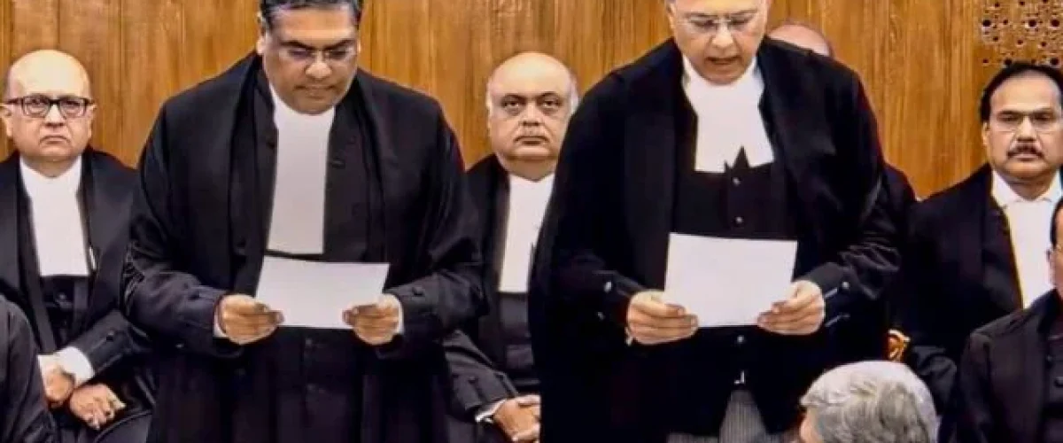 Justice Manmohan sworn in as Supreme Court judge, bringing the court's strength to 33 of 34 sanctioned judges. [Image via Indian Express]