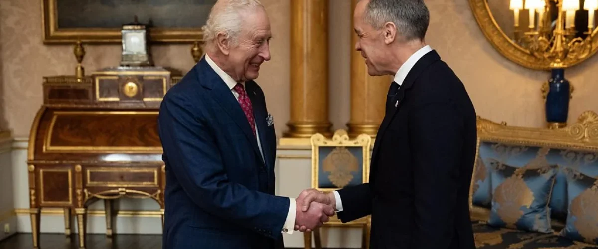 King Charles welcomes Canadian PM Mark Carney, signaling support for Canada amid Trump tensions through symbolic gestures. [Image via BBC]