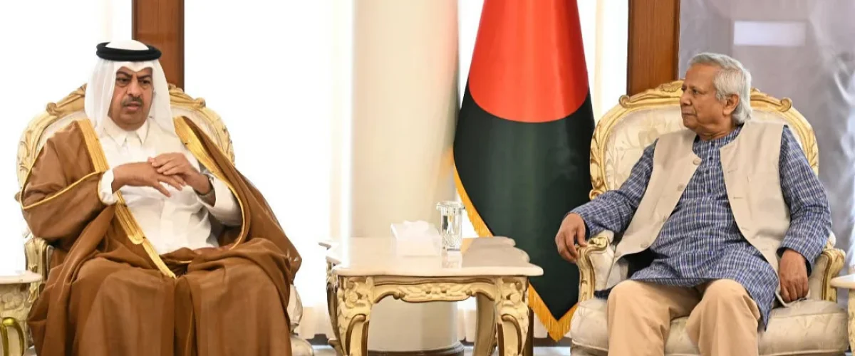 Qatar supports Bangladesh's interim government reform initiatives as envoy meets CA Yunus to discuss trade, investment, and cooperation. [Image via CA's press wing]